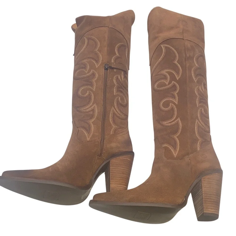 Dingo Whiskey Brown Suede Over The Knee Western Cowboy Boots‎ Pointed Toe Heel